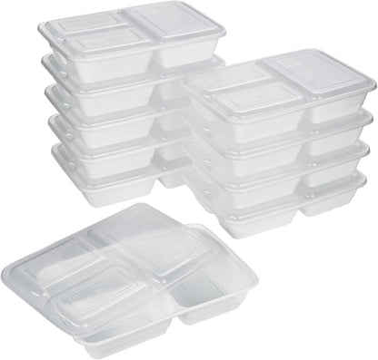 GoodCook Food Storage Containers for Meal Prep Rectangle Three Compartments & Made without BPA, 20-Piece, White