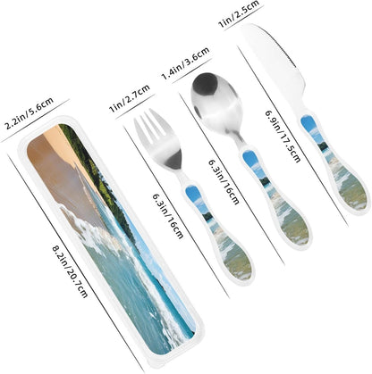 3-Piece Kids Silverware Set With Storage Case, Stainless Steel Reusable Children Safe Knife Spoon Fork Set Classy Flowers Children Flatware Set For Kids Lunch Box