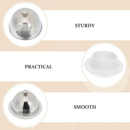 KALLORY Butter Dish with Stainless Steel Lid, Ceramic Relish Plate for Cheese and Sauce, Small Snack Serving Tray for Kitchen and Dining, 1pcs Set