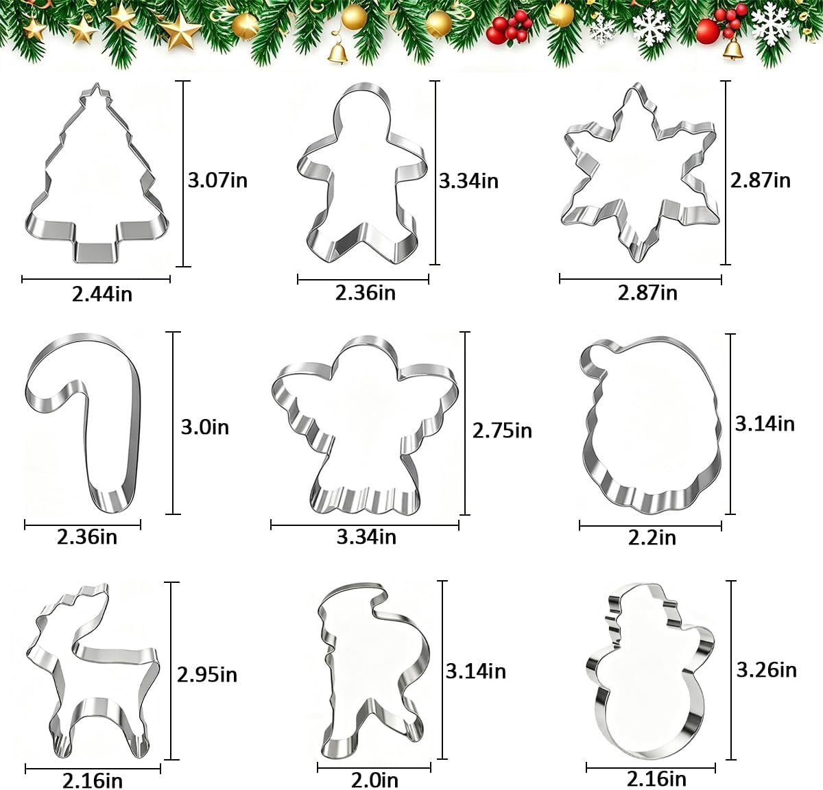 Christmas Cookie Cutters Set, 9 Pieces Large Metal Holiday Cookie Cutter