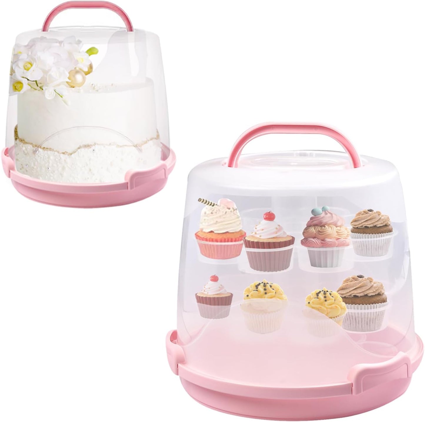 Cake Carrier Round Cake Stand Plus Height Cake Container with Cupcakes Pad, Handle, Lid Reusable Package Box for Transporting Desserts,Pie,Toast,Fruit (10" Black)