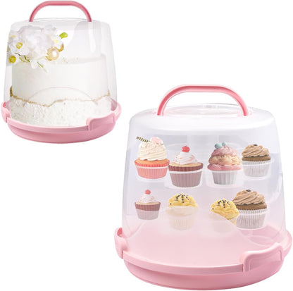 Cake Carrier Round Cake Stand Plus Height Cake Container with Cupcakes Pad, Handle, Lid Reusable Package Box for Transporting Desserts,Pie,Toast,Fruit (10" Black)