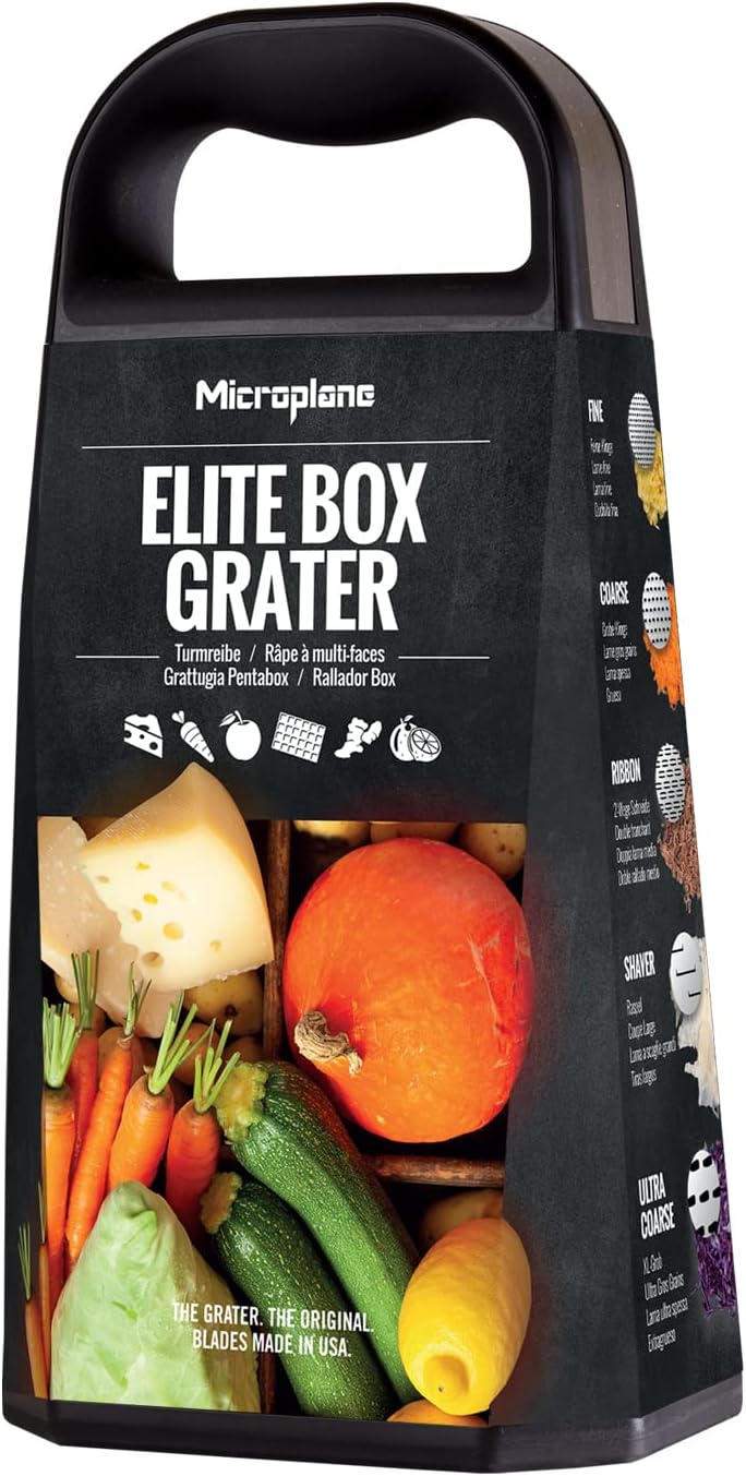 Microplane Elite Multi-Sided Grater with 5 Blade Styles: Fine, Coarse Grain, Ultra Coarse Grain, Double Edge and Wide Cut - Kitchen Grater with Stainless Steel Blades