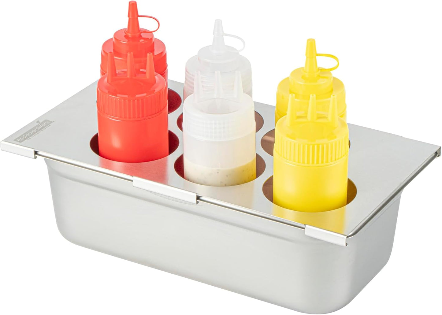 Restaurantware Stainless Steel Bottle Organizer - 1 Count - 6.299 x 7.087 x 0.394 Inches - Dishwasher-Friendly Condiment Holder - Kitchen Bottle Rack - Space-Saving Design - Silver