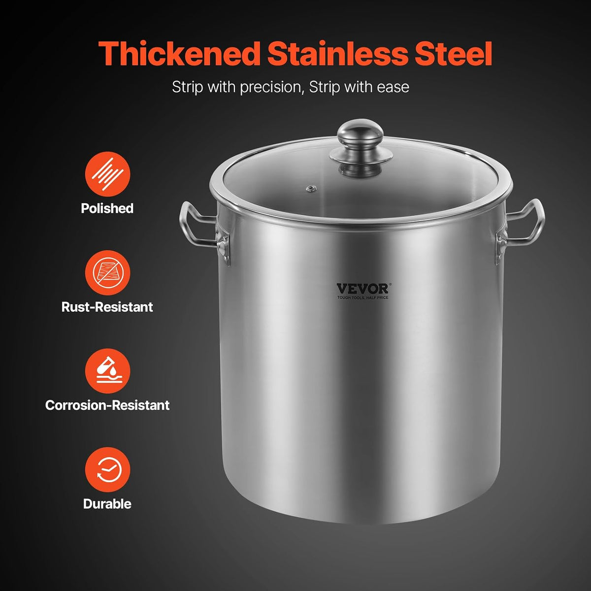 VEVOR Stainless Steel Stockpot, 42 Quart Large Cooking Pots, Cookware Sauce Pot with Strainer, Lid, and Handle, Heavy Duty Commercial Grade Stock Pot, Sanding Treatment, for Large Groups Events Silver