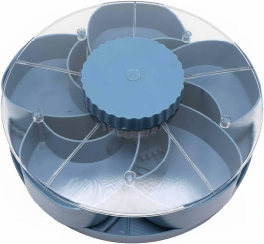 predolo Rotating Snack Tray with Lid Easy to Clean Lidded Rotating Container Portable Divided Rotation Tray Serving Platter for Entertaining, Parties, Blue