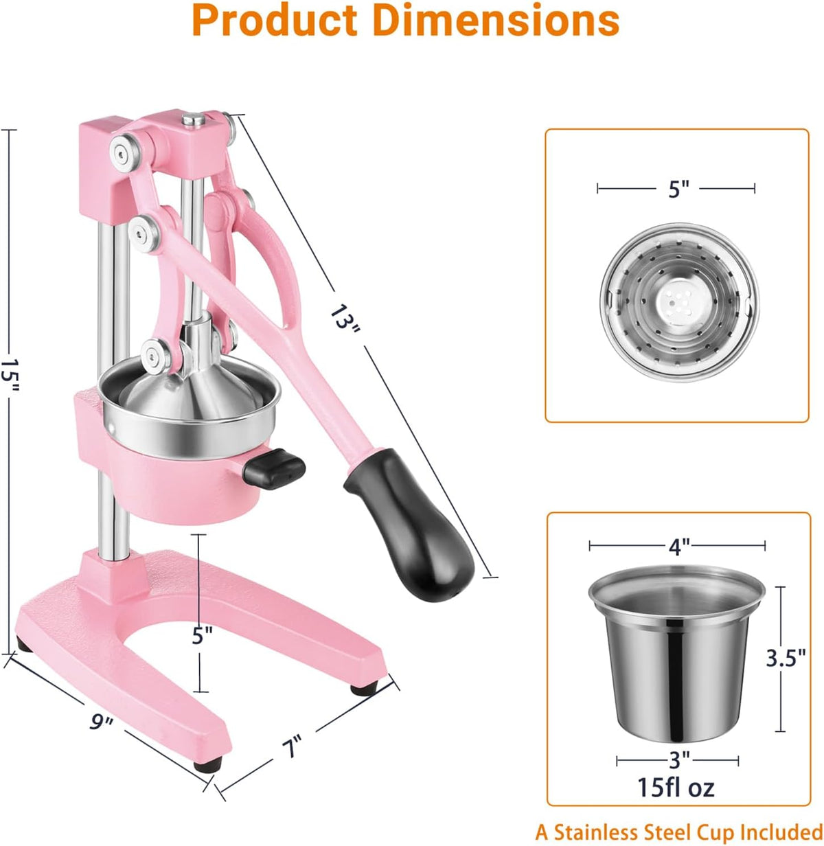 TONGCHANT Cast Iron Manual Juicer for Orange Lemon Citrus Fruit & Lime