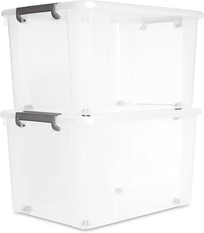 Citylife 32 QT Plastic Storage Bins with Latching Lids Stackable Storage Containers for Organizing Large Clear Storage Box for Garage, Closet, Kitchen, 4 Packs