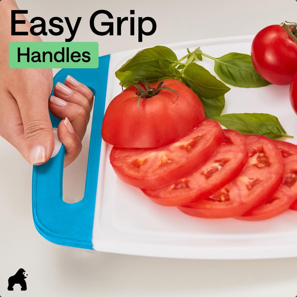 GORILLA GRIP BPA-Free Reversible Kitchen Cutting Board Set of 3, US Designed, Nonporous, Juice Grooves Catch Liquid, Slip Resistant Border, Dishwasher Safe, Durable Large Food Chopping Boards, Black
