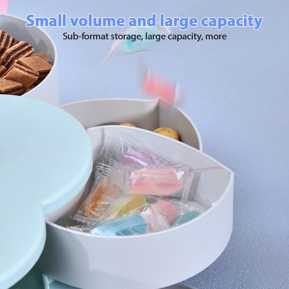 EUBUY Snack Storage Box, Rotating Candy Box Petal Shape Food Snack Storage Box, Food Fruit Storage Box, Double Deck Petal Shaped Platter for Home Party Wedding