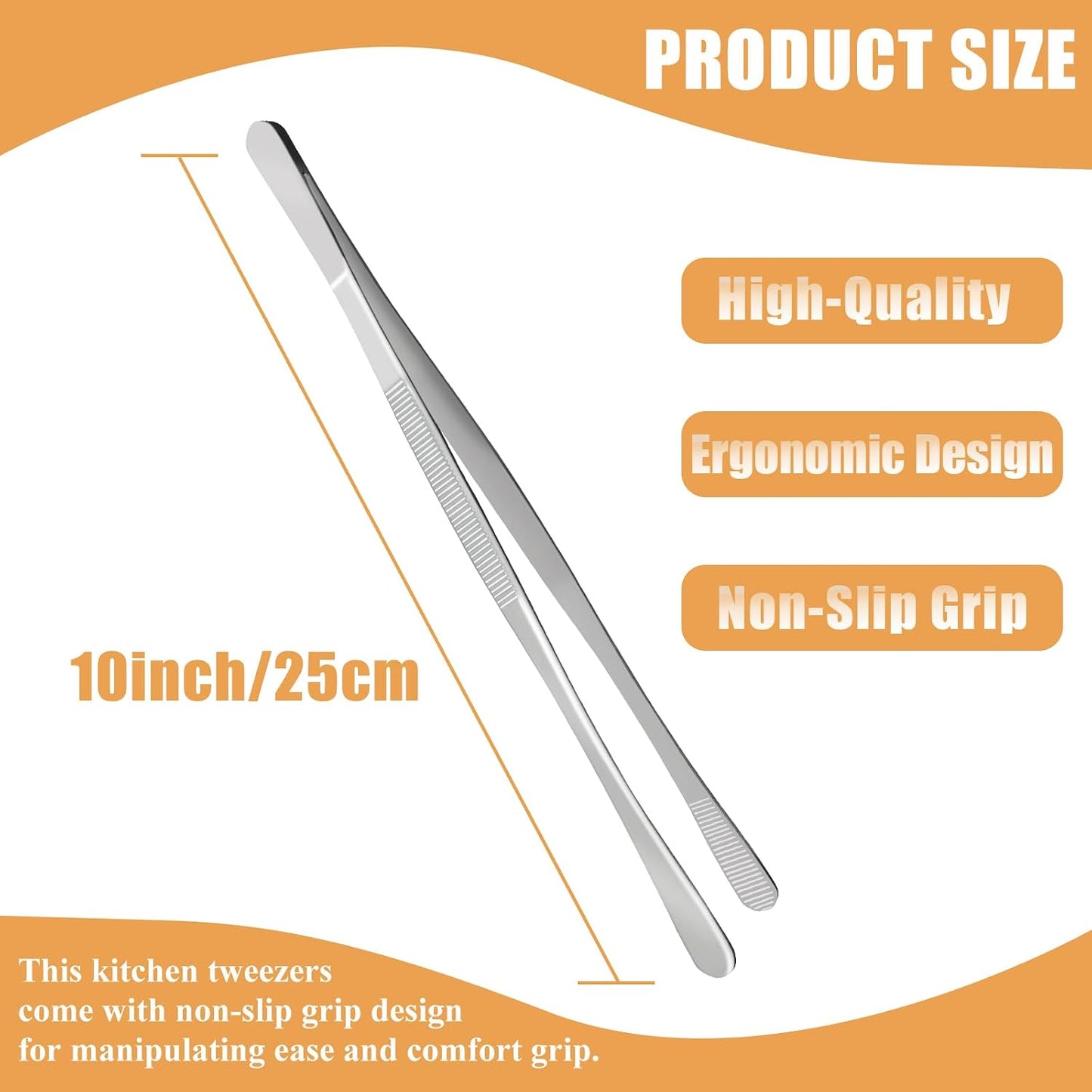 10-Inch Cooking Tweezers Pasta Tongs, Stainless Steel Kitchen Tweezer Tongs Culinary Food Tweezers for Cooking & Baking (Sliver)