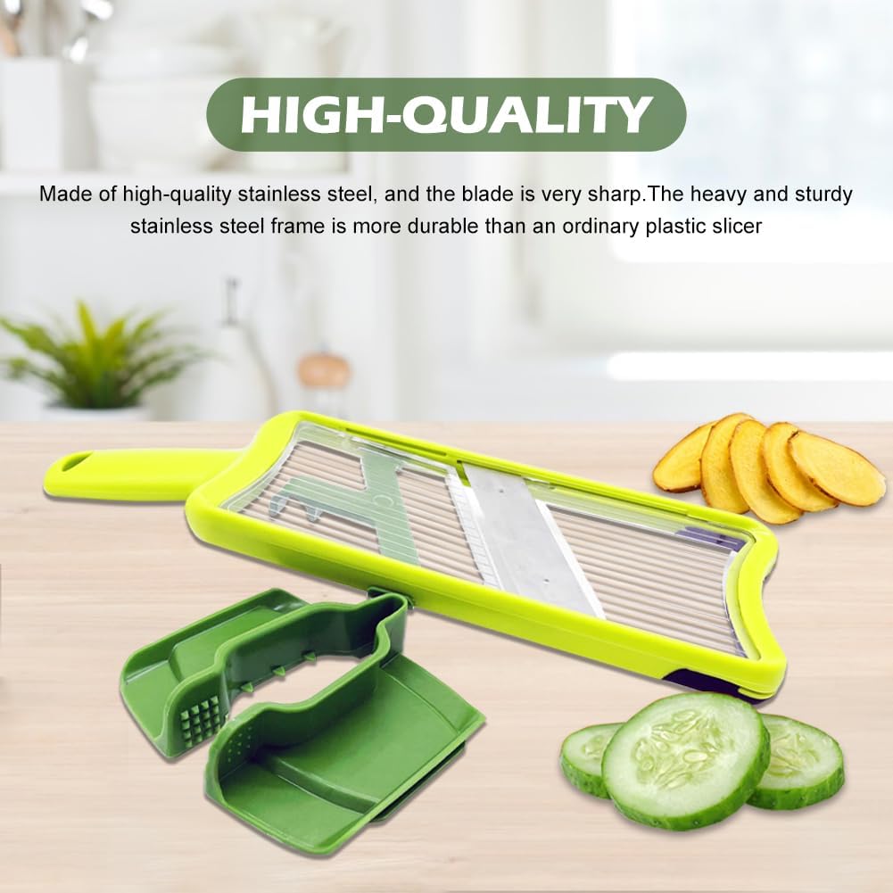 Multi Handheld Mandoline Slicer, Stainless Steel Professional Vegetable Slicer with Comfortable Grip, Vegetable Grater for Potatoes, Onions, Cucumbers, Cheese, Easy to Clean(Green)