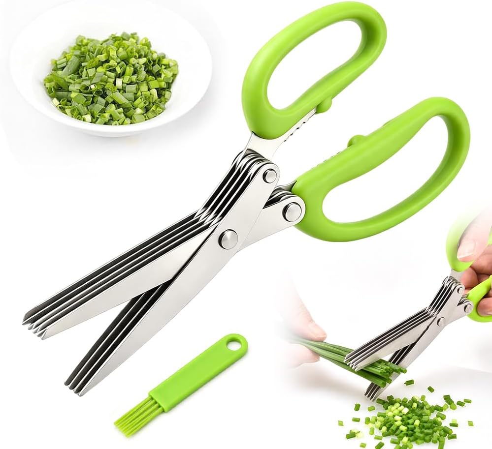 5-Blade Stainless Steel Herb Scissors for Chopping Basil,Chive,Parsley，Mix