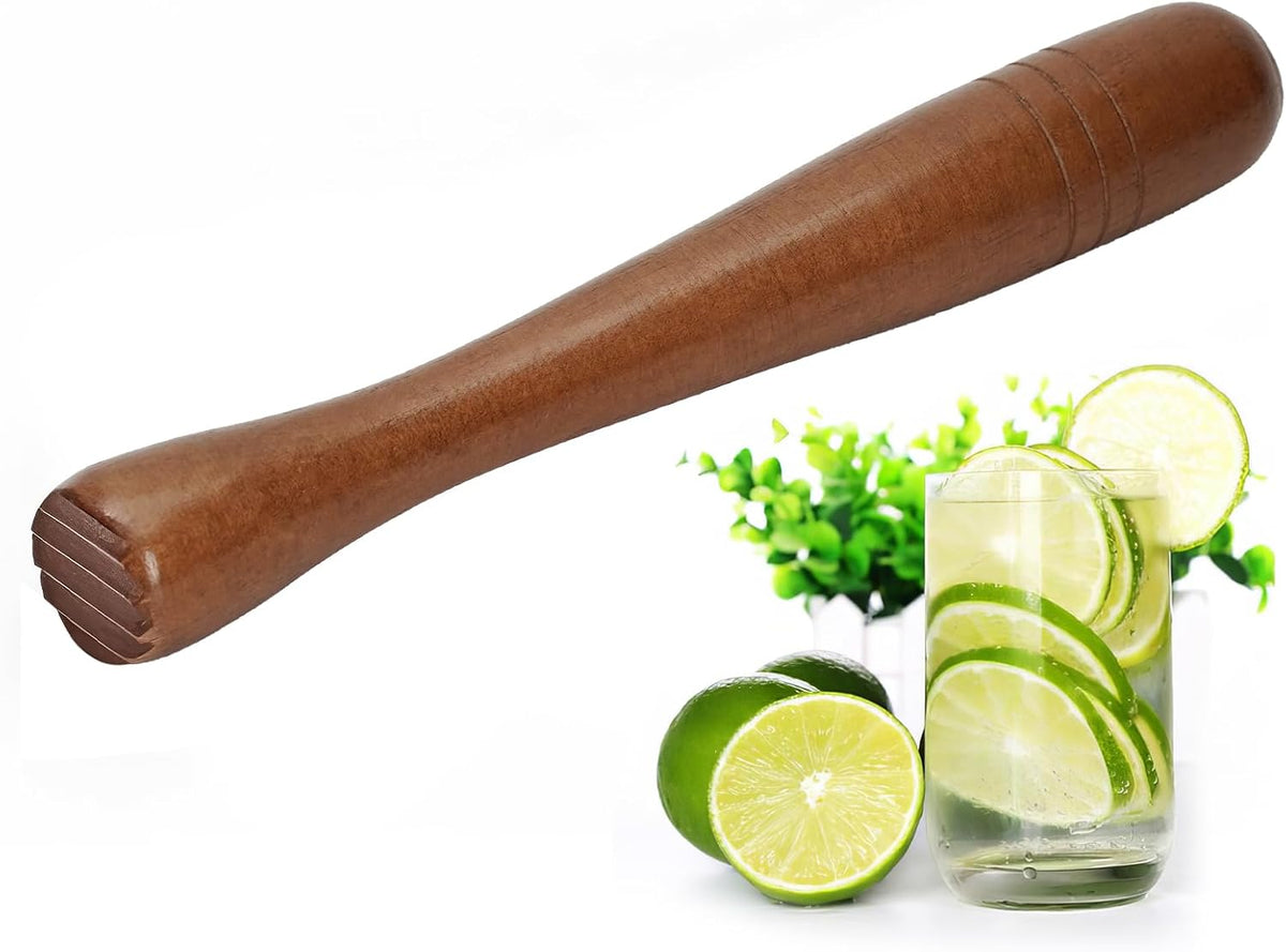 7.6" Brown Wooden Muddler for Cocktails – Durable Wood Ice Crusher – Stylish Wooden Mojito Muddler Bar Tool – Handy Cocktail Muddler- Perfect Masher Kitchen Tool for Garlic Avocado Herbs and Fruits