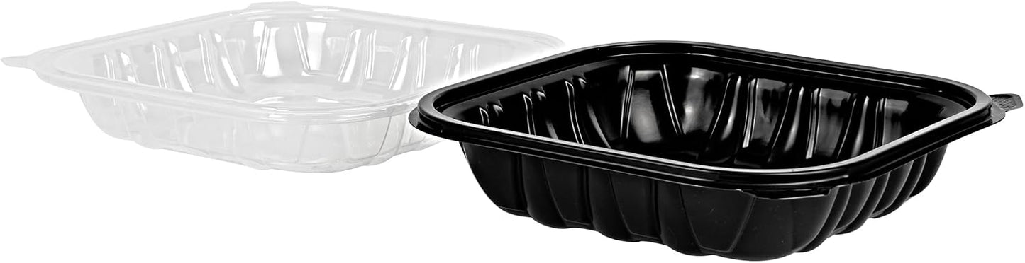 Thermo Tek 40 Ounce Clamshell Containers, 50 Disposable Take Out Boxes - 3 Compartments, Ventilated Lids, Black Plastic Meal Prep Containers, Microwavable, For Pasta Or Salads - Restaurantware
