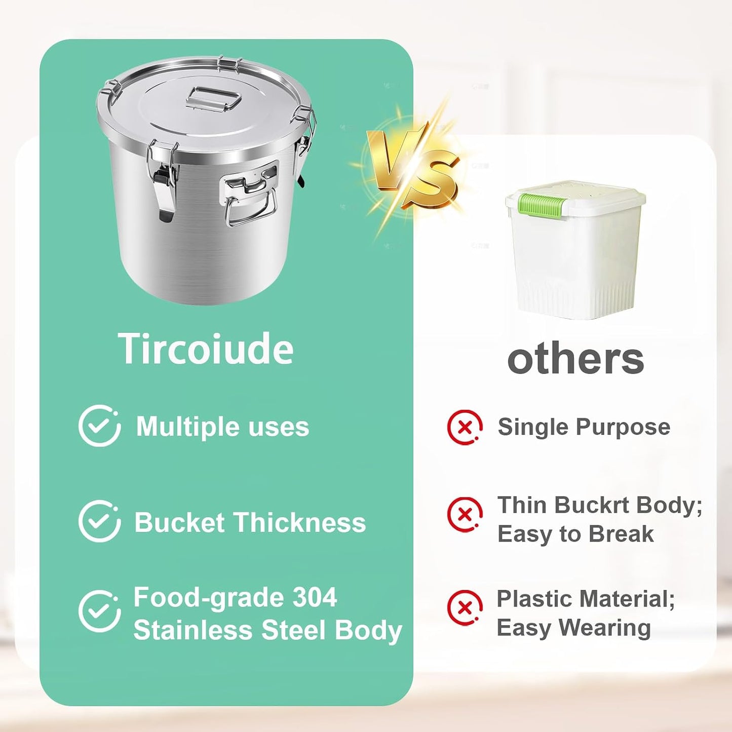 25lb Stainless Steel Containers with Lids, 12L/3.1gal 304 Stainless Steel Storage Containers, Metal Bird Seed Storage Container for Rice Flour Sugar Grain Coffee Bean Kitchen Jar