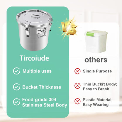 25lb Stainless Steel Containers with Lids, 12L/3.1gal 304 Stainless Steel Storage Containers, Metal Bird Seed Storage Container for Rice Flour Sugar Grain Coffee Bean Kitchen Jar