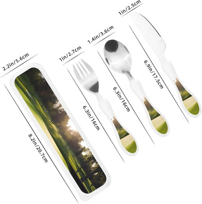 3-Piece Kids Silverware Set With Storage Case, Stainless Steel Reusable Children Safe Knife Spoon Fork Set Shih Tzu Dog Children Flatware Set For Kids Lunch Box