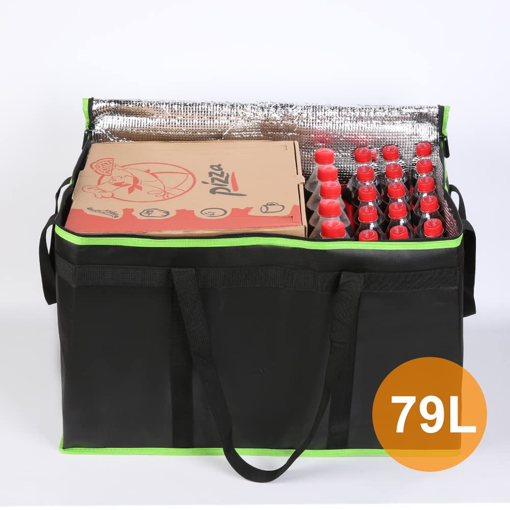 Bodaon Insulated Food Delivery Bag, XXXL Pizza Delivery Bags for Hot and Cold Food, Commercial, Large Capacity Reusable Warming Bag, Catering Cooler Bag for Rideshare, Warmers for Parties (Black, 1Pk)