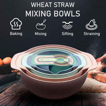 Mixing Bowls, Nesting Baking Bowls with Colander & Fine Mesh (Wheat-10PCS)
