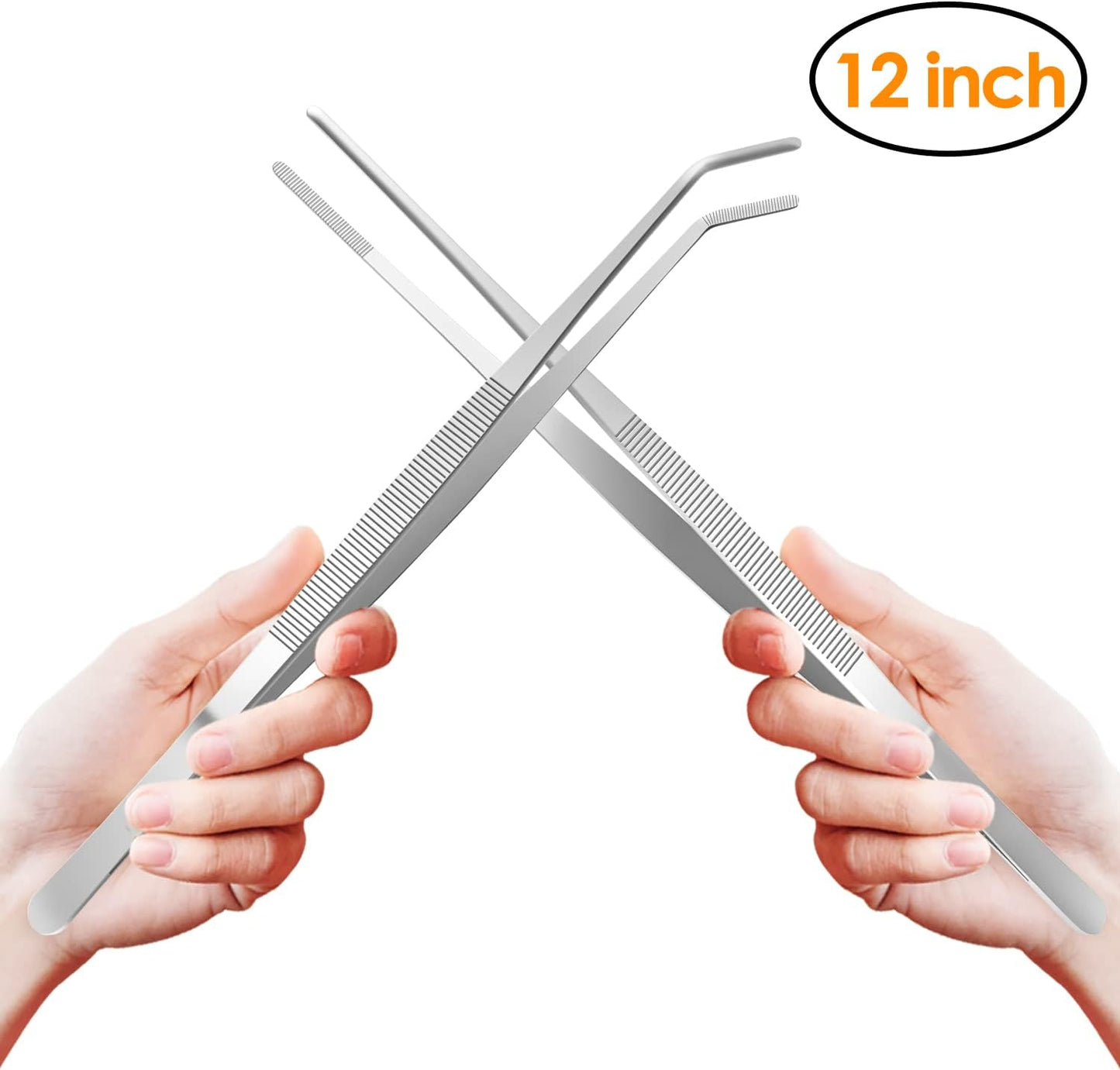 Gutsdoor Kitchen Tweezers Set Stainless Steel Tongs Tweezers Set of 2 with Precision Serrated Tips for Cooking (8 Inch Set)