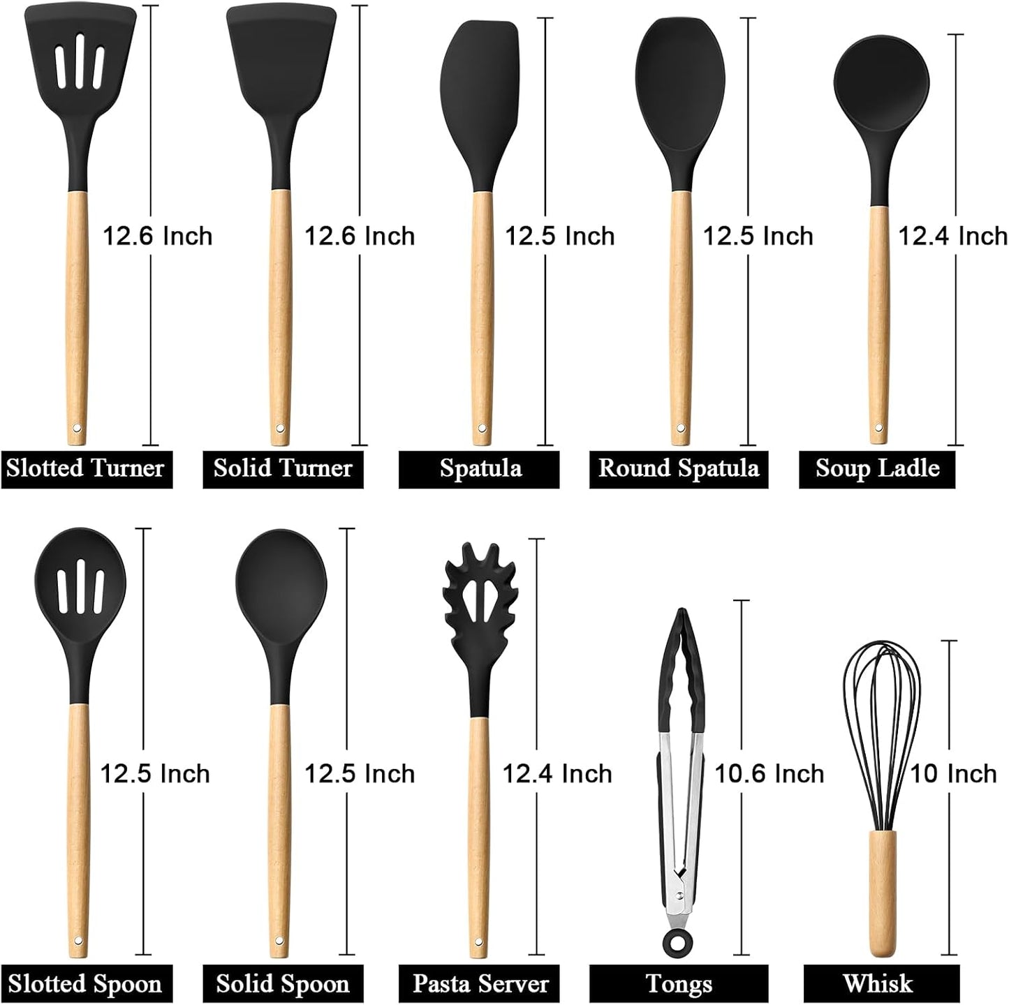 HaWare Silicone Cooking Utensils Set, 10-Piece Chef Kitchen Non-Stick Cookware with Wooden Handle, 450°F Heat Resistant - Khaki