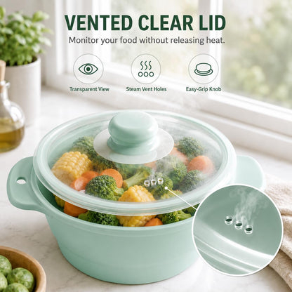 Collapsible Silicone Microwave Vegetable Steamer with Removable Steam Rack