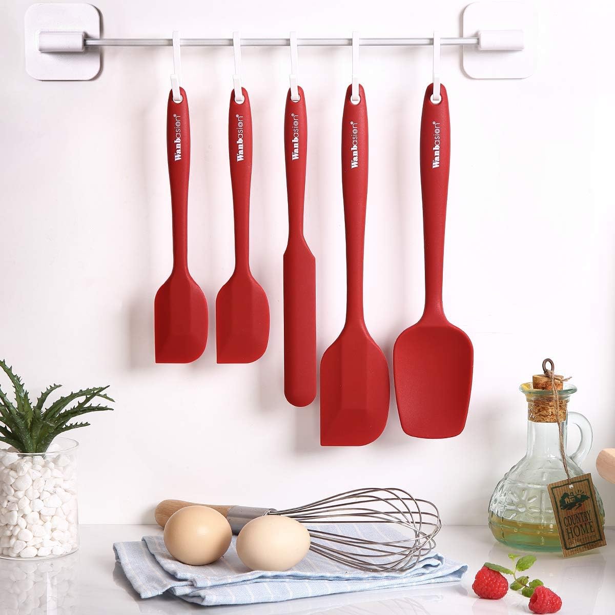 Wanbasion 5 Piece Premium Silicone Spatula Set Heat Resistant, Colorful Rubber Baking Spatula Set, Kitchen Spatula Set Dishwasher Safe for Nonstick Cookware Cooking Mixing Light Green