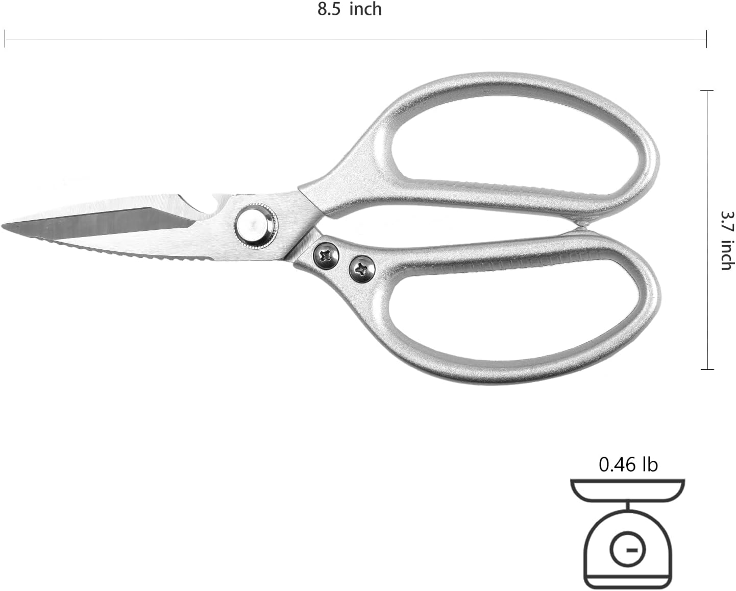 Stainless Steel Kitchen Shears Heavy Duty Full-Steel Forged Metal Scissors for Food, Professional Chef Shears Bone Cutting Meat Pizza Scissors Kitchen Utensils Come Apart, Silver