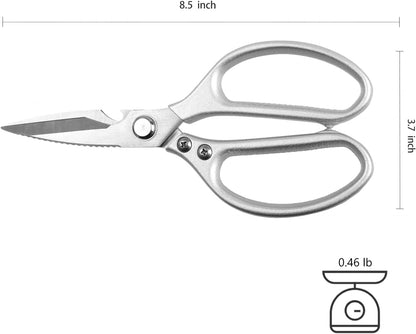 Stainless Steel Kitchen Shears Heavy Duty Full-Steel Forged Metal Scissors for Food, Professional Chef Shears Bone Cutting Meat Pizza Scissors Kitchen Utensils Come Apart, Silver