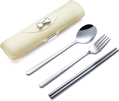 DEVICO Travel Silverware Set with Case, Portable Lunch Utensils Set for Work, Reusable Travel Cutlery Set, 18/8 Stainless Steel Flatware for Caming School Picnic, Dishwasher Safe (Pink)