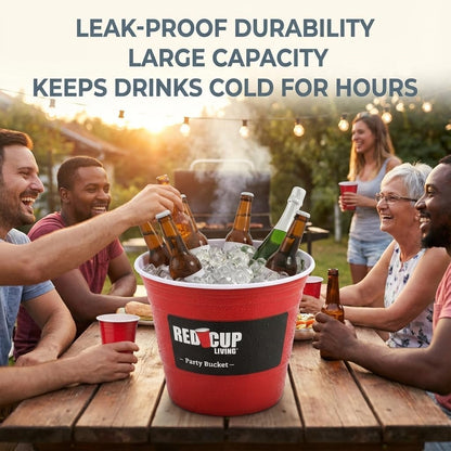 Red Cup Living Large Party Ice Bucket, 201 oz Insulated Drink Cooler for Parties, Bar & Kitchen, Durable Plastic Beer, Wine & Champagne Beverage Tub for Holiday