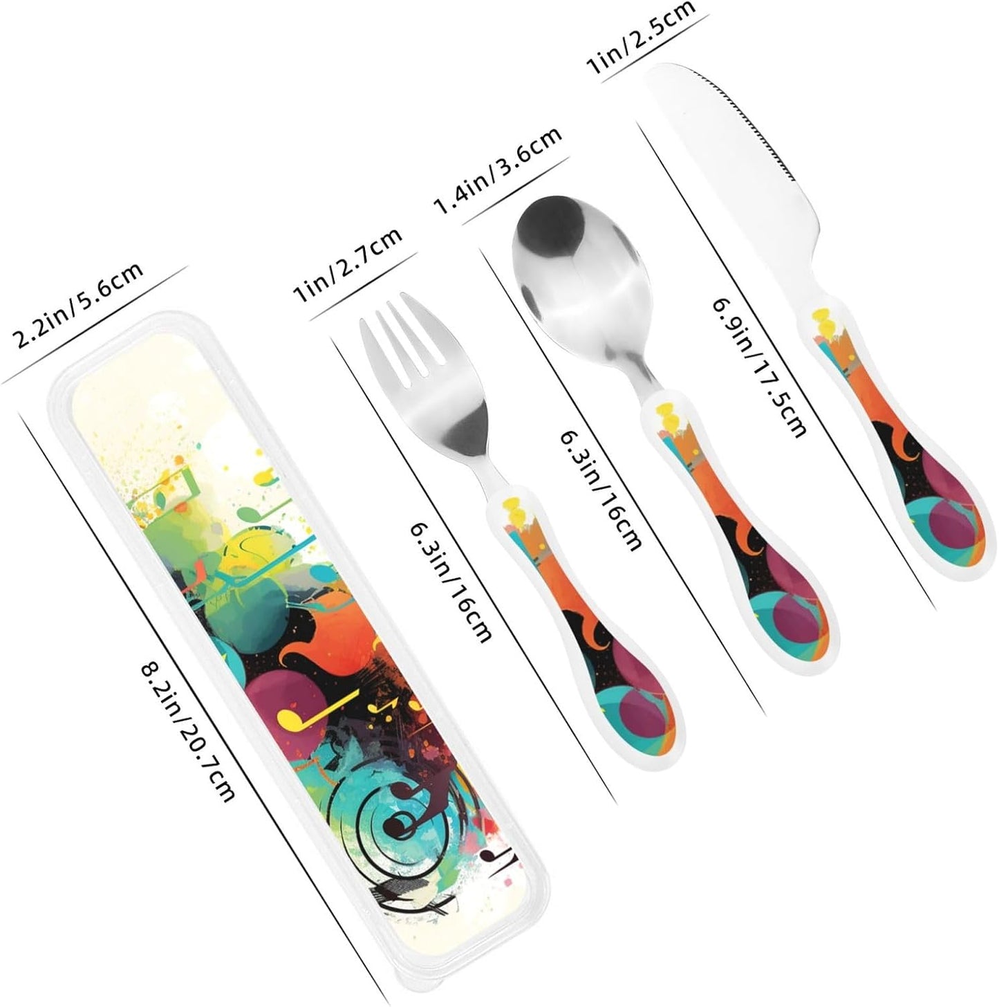 3-Piece Kids Silverware Set With Storage Case, Stainless Steel Reusable Children Safe Knife Spoon Fork Set Airplane Sunset Children Flatware Set For Kids Lunch Box
