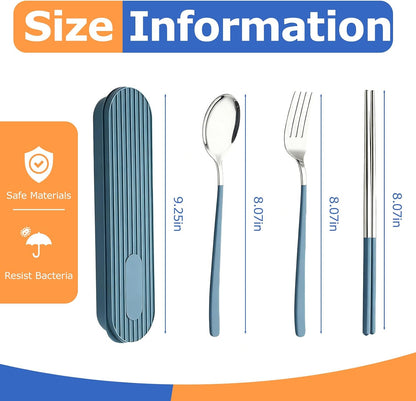 3-Piece Reusable Cutlery Set with Case - Stainless Steel, Heart-Shaped, Includes Chopsticks, Knife, Fork, Spoon, Travel & Camping (ORANGE)