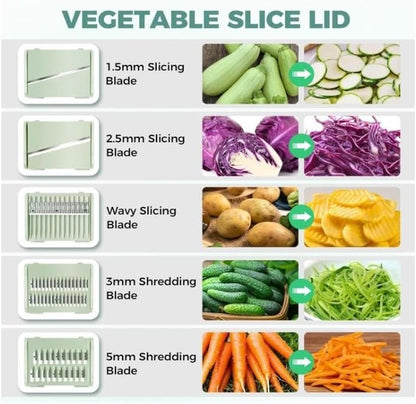 Ceruaxb Salad Spinner Chopper Large with 5 Blades Slicer, Vegetables Fruits Wash Bowl, Lettuce Spinner and Dryer, Egg Yolk Strainer Slicer Shredder for Kitchen Colander, 5.3 Qt, Green