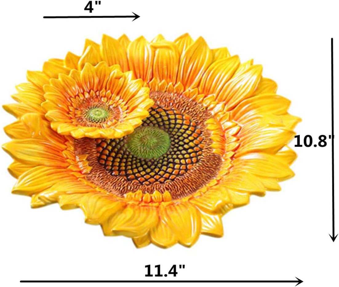 Ceramic Chip & Dip Platter,11 inches Double Layer Hand-painted Yellow Decorated Plate -Sunflower