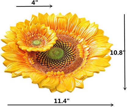 Ceramic Chip & Dip Platter,11 inches Double Layer Hand-painted Yellow Decorated Plate -Sunflower