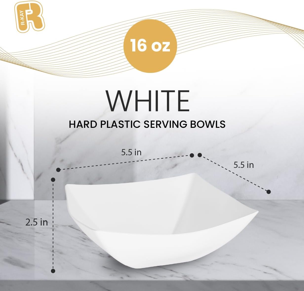 R-kay 6 Pack Square Plastic Serving Bowls - Clear Plastic bowls 16 Oz - Disposable Serving Bowls Heavy Duty For Weddings Catering And Birthday parties