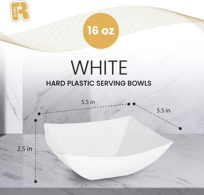 R-kay 6 Pack Square Plastic Serving Bowls - Clear Plastic bowls 16 Oz - Disposable Serving Bowls Heavy Duty For Weddings Catering And Birthday parties
