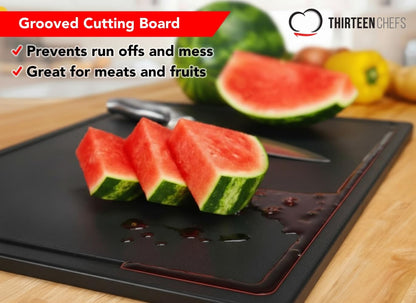 Thirteen Chefs 18x12 White Cutting Board with Groove, 1/2" Thick Plastic