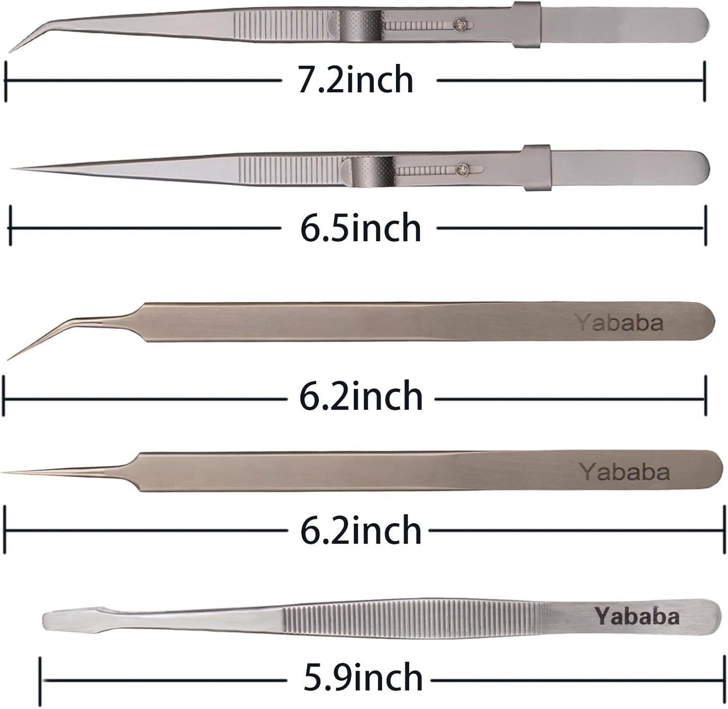 Tweezers, 5 Pcs Precision Tweezers Set, Anti-Static Stainless Steel Long Tweezers Kit for Electronics, Laboratory Work, Jewelry-Making, Craft, Soldering, Hobby, Watches, Car Machines Repair Etc