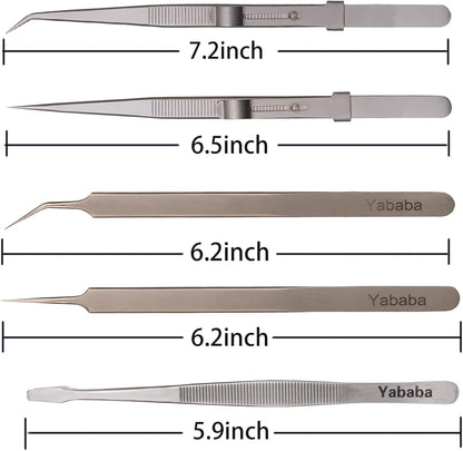 Tweezers, 5 Pcs Precision Tweezers Set, Anti-Static Stainless Steel Long Tweezers Kit for Electronics, Laboratory Work, Jewelry-Making, Craft, Soldering, Hobby, Watches, Car Machines Repair Etc