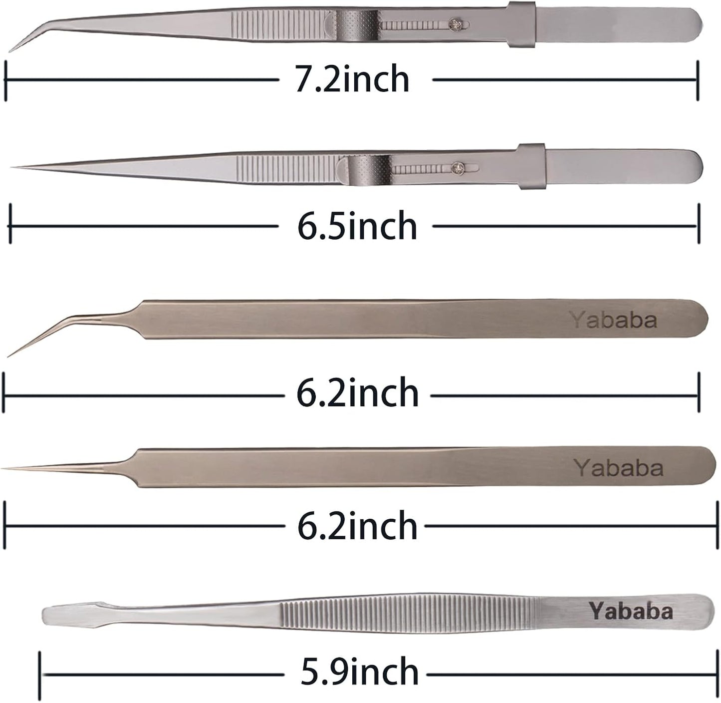 Tweezers, 5 Pcs Precision Tweezers Set, Anti-Static Stainless Steel Long Tweezers Kit for Electronics, Laboratory Work, Jewelry-Making, Craft, Soldering, Hobby, Watches, Car Machines Repair Etc