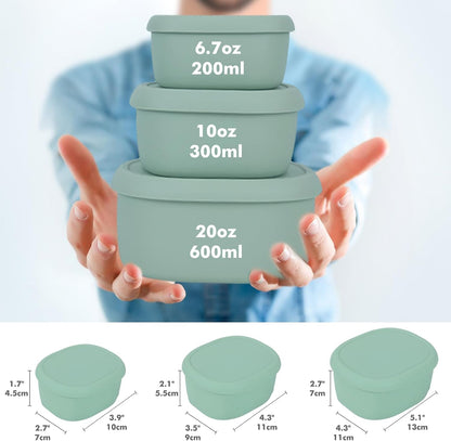 Anatole Silicone Food Storage Lunch Bento Box Set of 3 Reusable Nesting Containers with Lids BPA Free Dishwasher Microwave Oven Freezer Safe Leakproof (6.7oz, 10oz, 20oz)