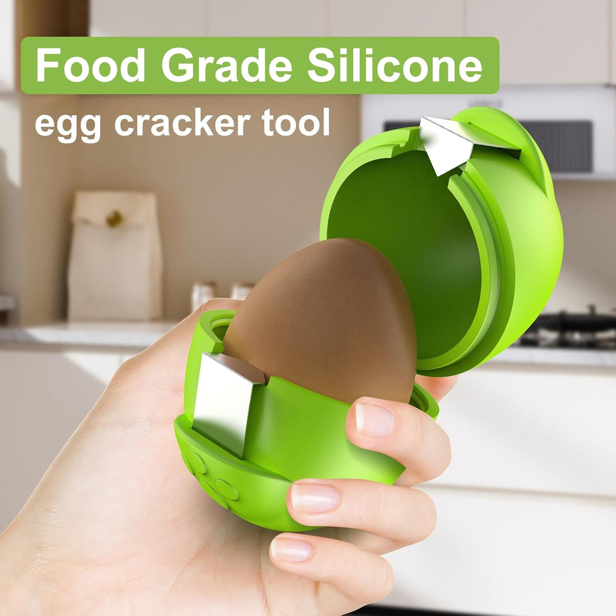 Egg Cracker, Silicone Egg Shell Opener, Cute Egg Shaped Design, Opens Eggs with Ease, A Little Happiness Boost for Your Kitchen. (Color: Green, 1-Pack)