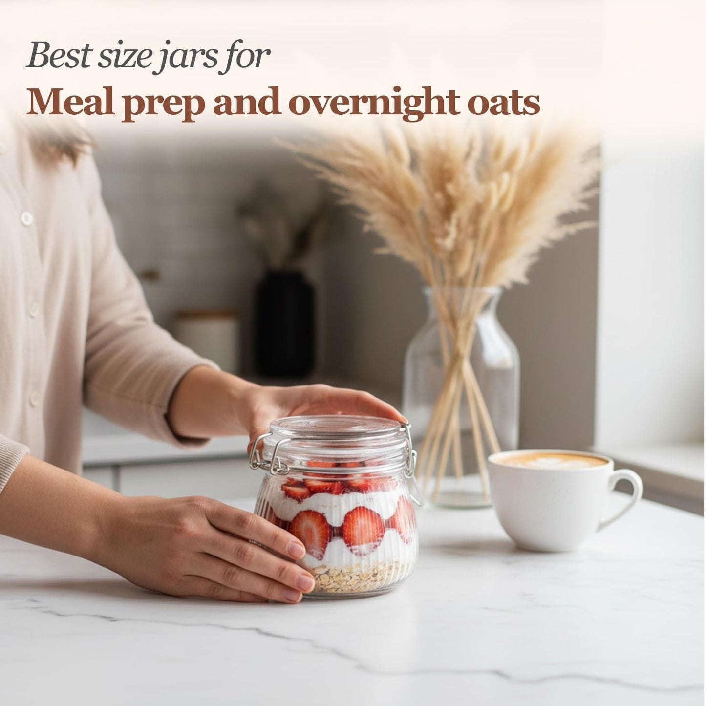 ComSaf 6-Pack 17oz Short Glass Jars for Drawers, Small Airtight Food Canisters for Spices, Nuts & Kids Snacks, Pint Sized Canning Jar Set for Jams, Pickles & Pantry Organization