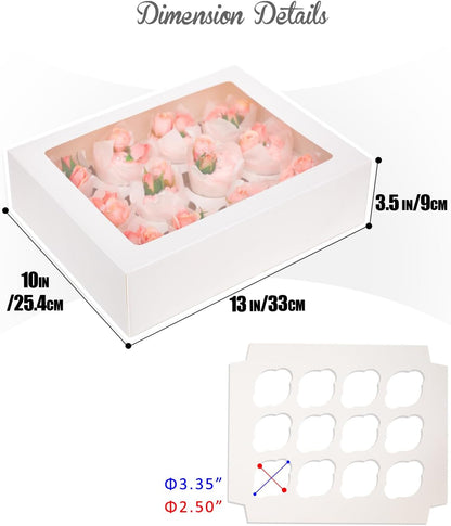 Bakepacker Auto-pop up 12 Cupcake Containers 6-Packs Brown Cupcakes Carrier, 12 Cupcake Boxes with Window 13"x10"x3.5"