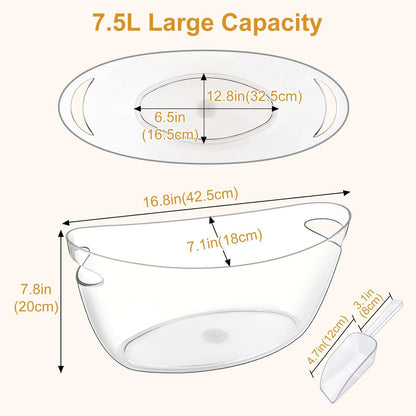 7.5L Ice Buckets for Parties 2 Pcs, Upgraded Thickened Acrylic Ice Bucket Set with 2 Scoops,Large Clear Beverage Tub, Champagne Bucket and Drink Bucket for Wine,Beer,Cocktails and Mimosa Bar Supplies