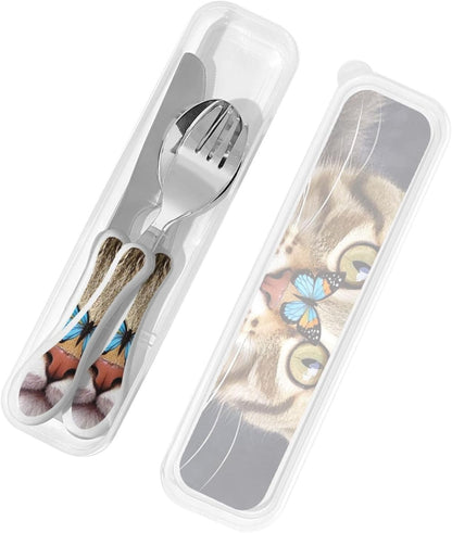 3-Piece Kids Silverware Set With Storage Case, Stainless Steel Reusable Children Safe Knife Spoon Fork Set Classic Cocktail Children Flatware Set For Kids Lunch Box