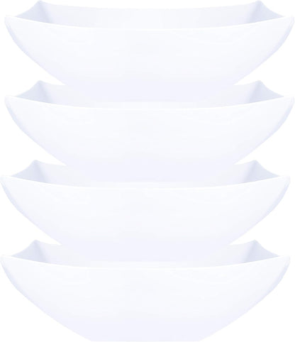 PLASTICPRO Disposable Square Serving Bowls, Party Snack or Salad Bowl, Plastic Clear or White Pack of 4 (16 OUNCE, White)